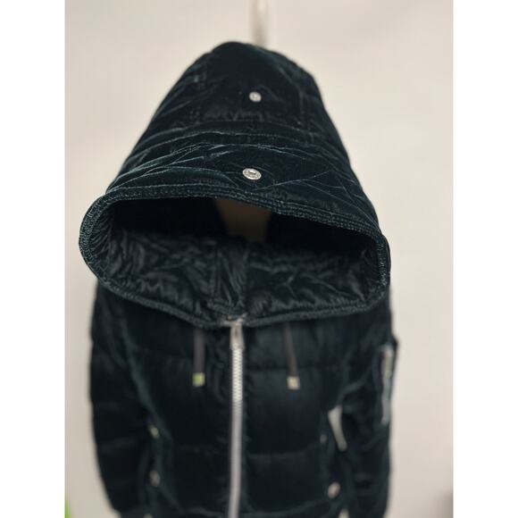BCBGeneration Women Winter Down Velvet Puffer Coat Outerwear Emerald Green Small - Picture 14 of 16